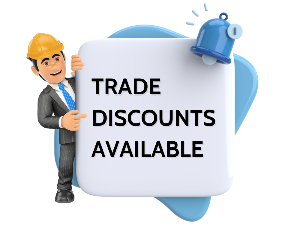 3d man holding trade discount banner for metres direct